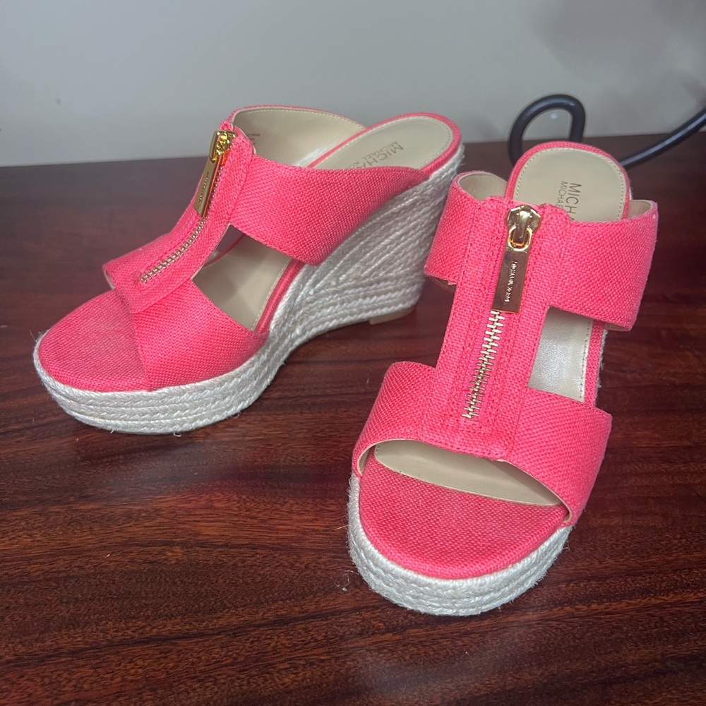 Michael Kors Etta Fabric Platform Wedge Espadrille Sandals - Spiced Coral